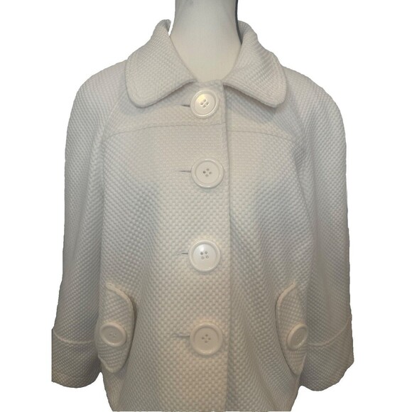 Women’s Maurices CREAM Waffle Short Lined Pea Coat XL Large Buttons Pockets NWOT - Picture 2 of 11